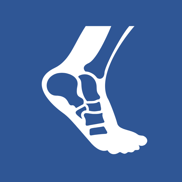 This is an icon of a simplified foot and ankle x-ray on a blue background.